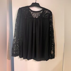 Torrid Georgette Lace Yoke Long Sleeve Blouse